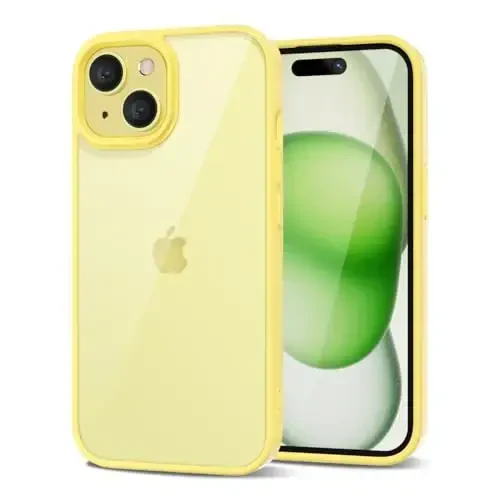 LoeoeL for iPhone 15 Case Clear, Transparent Hybrid 15 Phone Case [Hard Plastic & Soft Silicone Bumper] Acrylic Non Yellowing Thin Slim Protective Cover for Women, Yellow 
