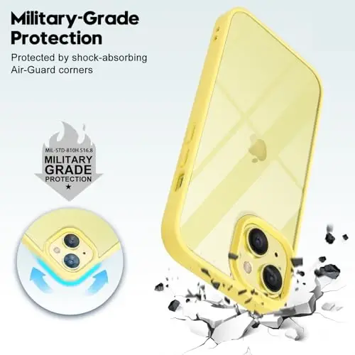 LoeoeL for iPhone 15 Case Clear, Transparent Hybrid 15 Phone Case [Hard Plastic & Soft Silicone Bumper] Acrylic Non Yellowing Thin Slim Protective Cover for Women, Yellow - 10