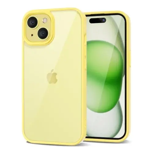 LoeoeL for iPhone 15 Case Clear, Transparent Hybrid 15 Phone Case [Hard Plastic & Soft Silicone Bumper] Acrylic Non Yellowing Thin Slim Protective Cover for Women, Yellow - 14