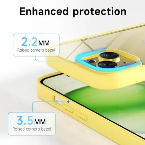 LoeoeL for iPhone 15 Case Clear, Transparent Hybrid 15 Phone Case [Hard Plastic & Soft Silicone Bumper] Acrylic Non Yellowing Thin Slim Protective Cover for Women, Yellow - 6