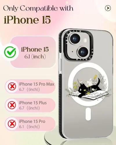 iPhone 15 için Lotadilo Kadın Kılıfı - Kız Çocukları Kawaii Tasarımı Magsafe Manyetik Yüzük Tutucu Standı ile Uyumlu Kedi Çiçek Telefon Kılıfları Estetik Kız TPU Funda 15 - 2