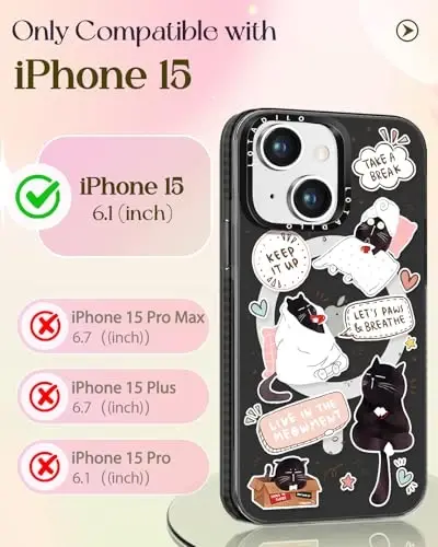Lotadilo for iPhone 15 Case for Women - Girls Kawaii Design Compatible with Magsafe Magnetic Ring Holder Stand Black Cat Phone Covers Aesthetic Girly TPU Funda for 15 - LOTADILO (1)