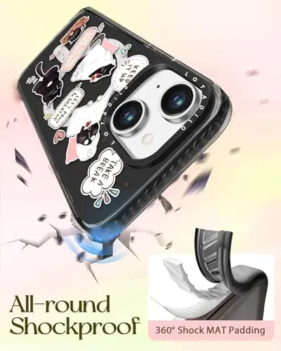 Lotadilo for iPhone 15 Case for Women - Girls Kawaii Design Compatible with Magsafe Magnetic Ring Holder Stand Black Cat Phone Covers Aesthetic Girly TPU Funda for 15 - 6