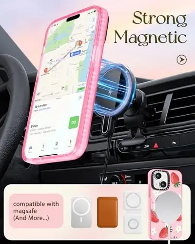 Lotadilo for iPhone 15 Case for Women - Girls Kawaii Design Compatible with Magsafe Magnetic Ring Holder Stand Strawberry Flower Phone Covers Aesthetic Girly TPU Funda for 15 - 5
