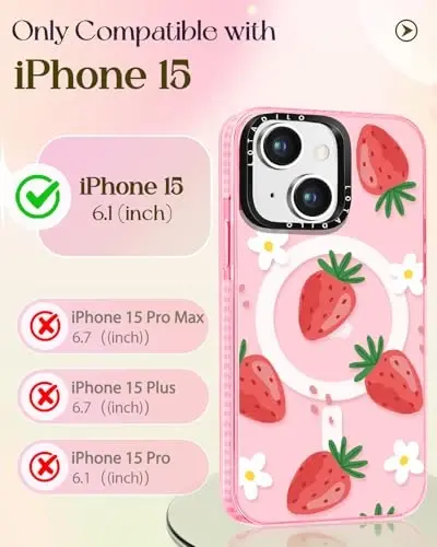 iPhone 15 için Lotadilo Kadın Kılıfı - Magsafe Manyetik Halka Tutucu Standlı Kız Kawaii Tasarımı Çilek Çiçek Telefon Kılıfları Estetik Kız TPU Funda 15 - 2