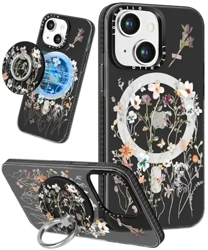 Lotadilo for iPhone 15 Case for Women - Girls Kawaii Design Compatible with Magsafe Magnetic Ring Holder Stand Foral Flower Phone Covers Aesthetic Girly TPU Funda for 15 - LOTADILO (1)