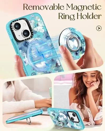 iPhone 15 için Lotadilo Kılıfı Kadınlar için - Kız Çocuk Kawaii Tasarımı Magsafe Manyetik Halkalı Tutucu Stand Kelebek Telefon Kapakları Estetik Kız TPU Funda 15 için - 4