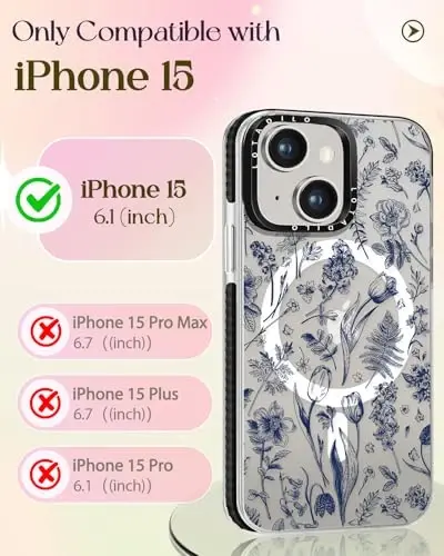 Lotadilo for iPhone 15 Case for Women - Girls Kawaii Design Compatible with Magsafe Magnetic Ring Holder Stand Line Flower Phone Covers Aesthetic Girly TPU Funda for 15 