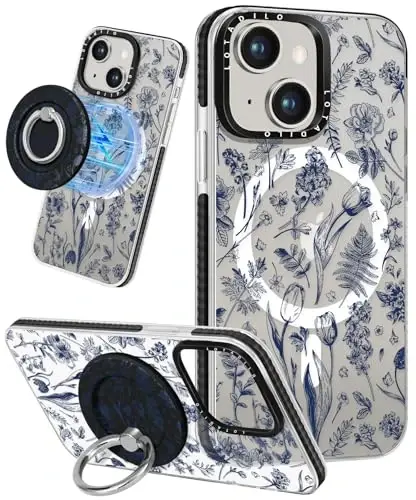 Lotadilo for iPhone 15 Case for Women - Girls Kawaii Design Compatible with Magsafe Magnetic Ring Holder Stand Line Flower Phone Covers Aesthetic Girly TPU Funda for 15 - 2