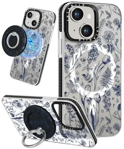 Lotadilo for iPhone 15 Case for Women - Girls Kawaii Design Compatible with Magsafe Magnetic Ring Holder Stand Line Flower Phone Covers Aesthetic Girly TPU Funda for 15 - 2