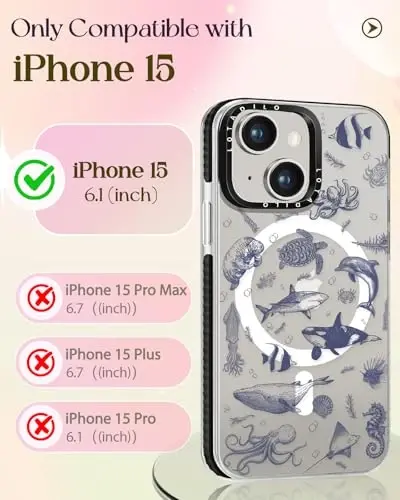 Lotadilo for iPhone 15 Case for Women - Girls Kawaii Design Compatible with Magsafe Magnetic Ring Holder Stand Sea Fish Phone Covers Aesthetic Girly TPU Funda for 15 - 2