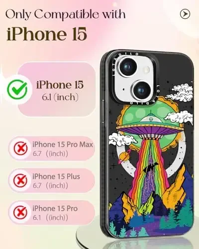Lotadilo for iPhone 15 Case for Women - Girls Kawaii Design Compatible with Magsafe Magnetic Ring Holder Stand UFO Alien Phone Covers Aesthetic Girly TPU Funda for 15 - LOTADILO (1)