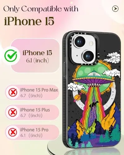 Lotadilo for iPhone 15 Case for Women - Girls Kawaii Design Compatible with Magsafe Magnetic Ring Holder Stand UFO Alien Phone Covers Aesthetic Girly TPU Funda for 15 - 2