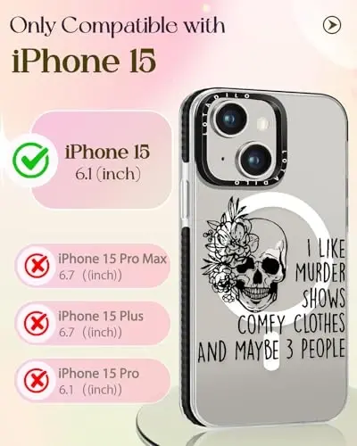 Lotadilo for iPhone 15 Case for Women - Girls Kawaii Design Compatible with Magsafe Magnetic Ring Holder Stand Skull Skeleton Phone Covers Aesthetic Girly TPU Funda for 15 - LOTADILO (1)