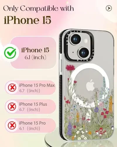 Lotadilo for iPhone 15 Case for Women - Girls Kawaii Design Compatible with Magsafe Magnetic Ring Holder Stand Flowers Plants Phone Covers Aesthetic Girly TPU Funda for 15 - LOTADILO (1)