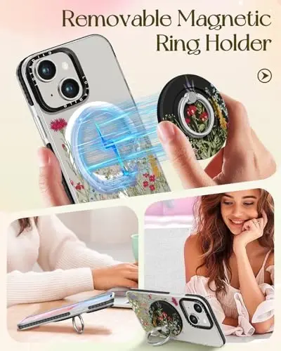 iPhone 15 için Lotadilo Kılıfı - Kadınlar - Kızlar Kawaii Tasarımı Magsafe Manyetik Halka Tutucu Standı Çiçekler Bitkiler Telefon Kılıfları Estetik Kız TPU Funda 15 ile Uyumlu - 4