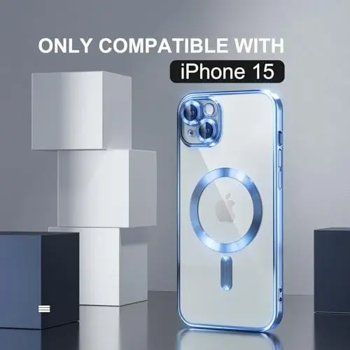 Misea Magnetic for iPhone 15 Case Compatible with MagSafe [Never Yellowing] [Military Grade Drop Protection] Full Camera Lens Protector Plating Soft Clear Phone Case for Women,Sierra Blue - 2