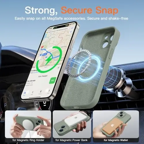 Magnetic for iPhone 15 Case with Screen Protector - Wireless Charging Compatible - Upgraded Camera Protection - Silicone Shockproof Protective Phone Case for iPhone 15 6.1