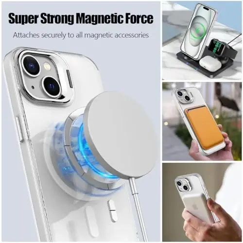 Nvollnoe for iPhone 15 Case Compatible with MagSafe Military Grade Shockproof Heavy Duty Protective Adjustable Kickstand Matte Semi Clear Phone Case for iPhone 15(Clear) - NVOLLNOE (1)