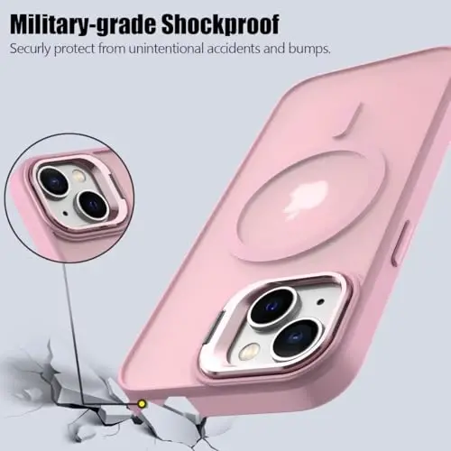 Nvollnoe for iPhone 15 Case Compatible with MagSafe Military Grade Shockproof Heavy Duty Protective Adjustable Kickstand Matte Semi Clear Phone Case for iPhone 15(Pink) - 6