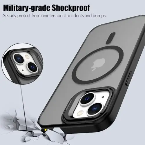 Nvollnoe for iPhone 15 Case Compatible with MagSafe Military Grade Shockproof Heavy Duty Protective Adjustable Kickstand Matte Semi Clear Phone Case for iPhone 15(Black) - 6
