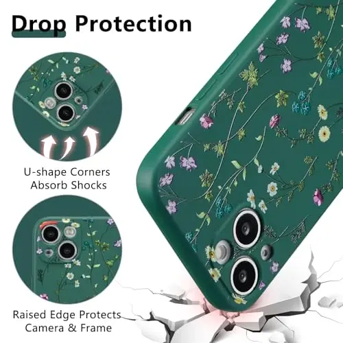 RALEAVO Floral Case for iPhone 15,Liquid Silicone Cover with Cute Flower Branch Pattern for Girls Women Slim Soft Rubber Protective Phone Case for iPhone 15 (6.1