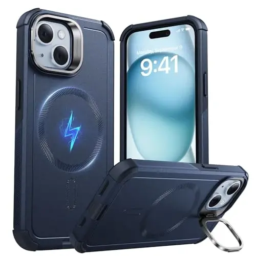 ESR for iPhone 15 Case with Stand, 23 ft Military-Grade Drop Protection Heavy Duty Magnetic Phone Case, Compatible with MagSafe Accessories, Cyber Series, Blue - 3