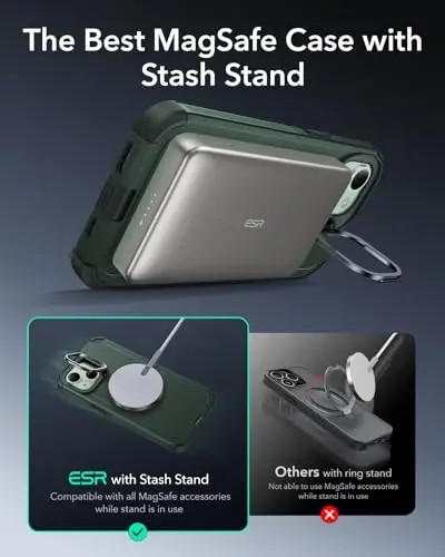 ESR for iPhone 15 Case with Stand, 23 ft Military-Grade Drop Protection Heavy Duty Magnetic Phone Case, Compatible with MagSafe Accessories, Cyber Series, Green - 4