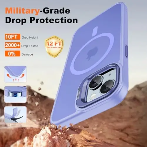 JAME for iPhone 15 Case with Stand, 2X [Tempered Glass Screen Protector], [Compatible with Magnetic], Built-in Camera Kick-Stand Phone Case for iPhone 15, Magnetic Case for iPhone 15, 6.1”, Lavender - 7