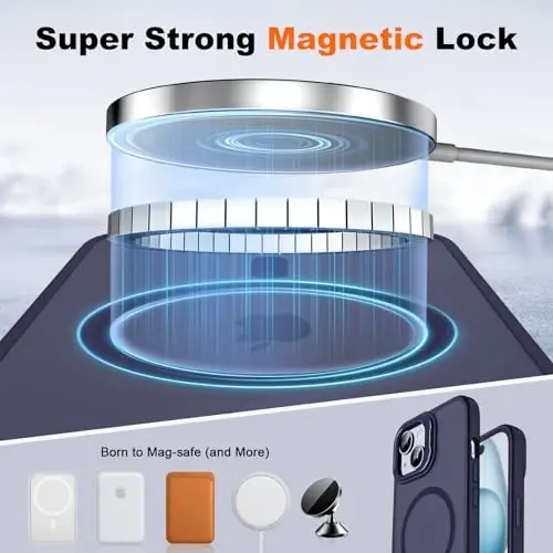 JAME for iPhone 15 Case with Stand, 2X [Tempered Glass Screen Protector][Compatible with Magnetic] Built-in Camera Kickstand Phone Cover for iPhone 15, Magnetic Case for iPhone 15 6.1”, Purple - 5