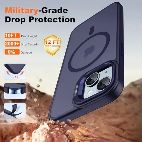 JAME for iPhone 15 Case with Stand, 2X [Tempered Glass Screen Protector][Compatible with Magnetic] Built-in Camera Kickstand Phone Cover for iPhone 15, Magnetic Case for iPhone 15 6.1”, Purple - 7