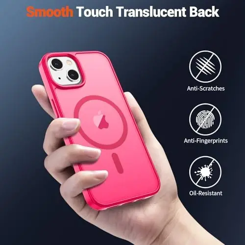 SUPFINE Magnetic for iPhone 15 Case (Compatible with MagSafe) (Military Grade Drop Protection) Slim Translucent Matte Shockproof with Anti-Fingerprint Phone Case,Hot Pink - 4