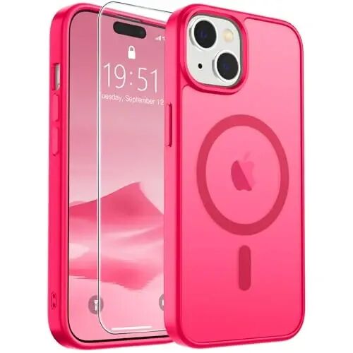 SUPFINE Magnetic for iPhone 15 Case (Compatible with MagSafe) (Military Grade Drop Protection) Slim Translucent Matte Shockproof with Anti-Fingerprint Phone Case,Hot Pink 