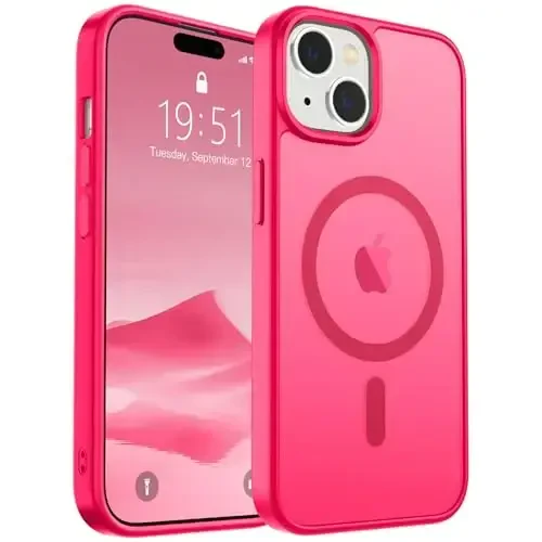 SUPFINE Magnetic for iPhone 15 Case (Compatible with MagSafe) (Military Grade Drop Protection) Slim Translucent Matte Shockproof with Anti-Fingerprint Phone Case,Hot Pink - 5