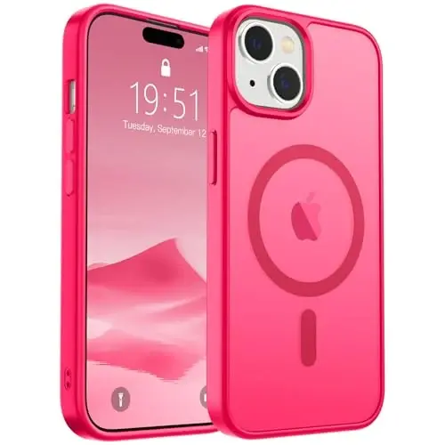 SUPFINE Magnetic for iPhone 15 Case (Compatible with MagSafe) (Military Grade Drop Protection) Slim Translucent Matte Shockproof with Anti-Fingerprint Phone Case,Hot Pink 