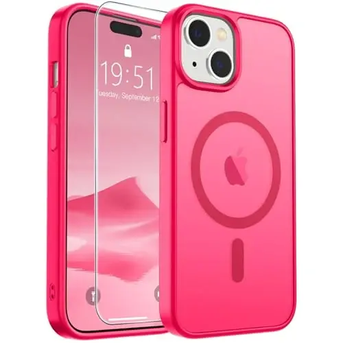 SUPFINE Magnetic for iPhone 15 Case Hot Pink | With Screen Protector, Translucent Matte, Compatible with MagSafe, Military Grade Drop Proof, Rugged Shockproof Protective - 1