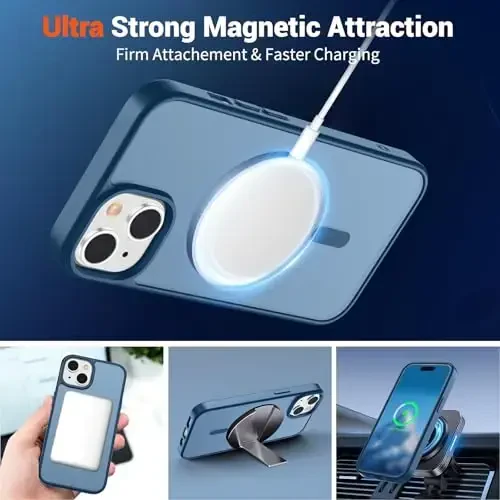 SUPFINE Magnetic for iPhone 15 Case (Compatible with MagSafe) (Military Grade Drop Protection) Slim Translucent Matte Shockproof with Anti-Fingerprint Phone Case,Deep Blue - 7