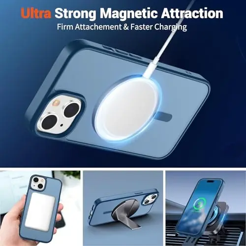 SUPFINE Magnetic for iPhone 15 Case (Compatible with MagSafe) (Military Grade Drop Protection) Slim Translucent Matte Shockproof with Anti-Fingerprint Phone Case,Deep Blue - 6