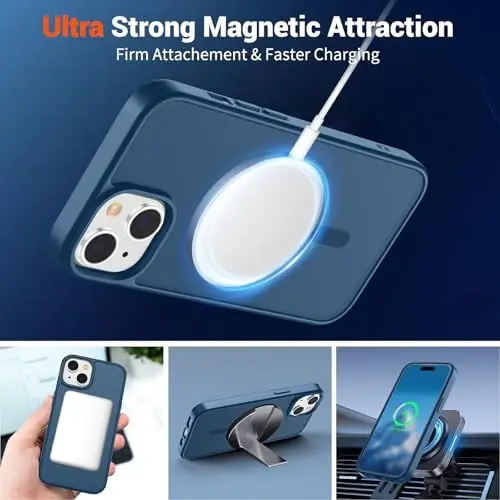 SUPFINE Magnetic for iPhone 15 Case (Compatible with MagSafe) (Military Grade Drop Protection) Slim Translucent Matte Shockproof with Anti-Fingerprint Phone Case,Deep Blue - 4