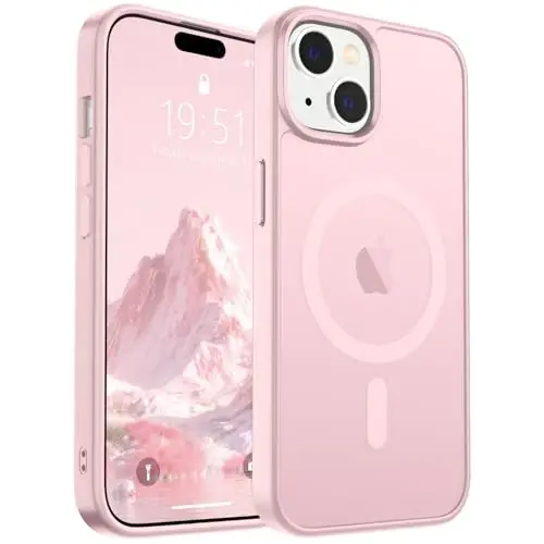 iPhone 15 için SUPFINE Manyetik Kılıf ve Ekran Koruyucu (MagSafe ile Uyumlu) (Askeri Sınıf Düşme Koruması) Yarı Saydam Mat Darbeye Dayanıklı Telefon Kılıfı, Açık Pembe 