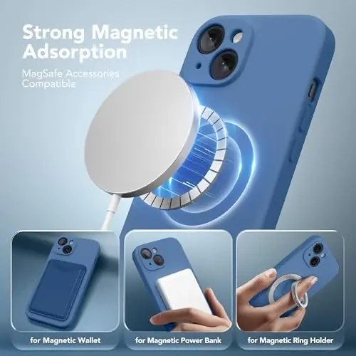 SuydanBox Magnetic for iPhone 15 Case, Compatible with MagSafe, [Screen Protector + Full Camera Protection], Silicone Shockproof Anti-Scratch Protective Phone Case for iPhone 15 6.1