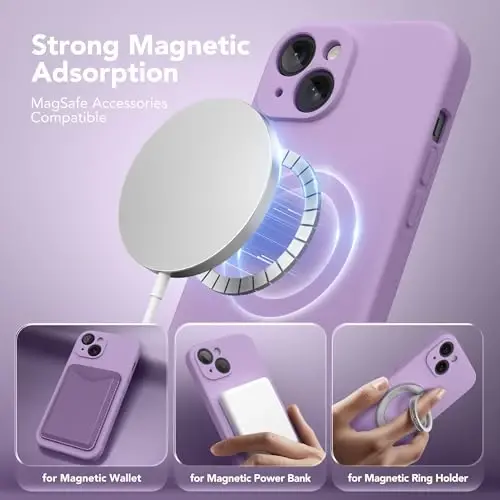 SuydanBox Magnetic for iPhone 15 Case, Compatible with MagSafe, [Screen Protector + Full Camera Protection], Silicone Shockproof Anti-Scratch Protective Phone Case for iPhone 15 6.1
