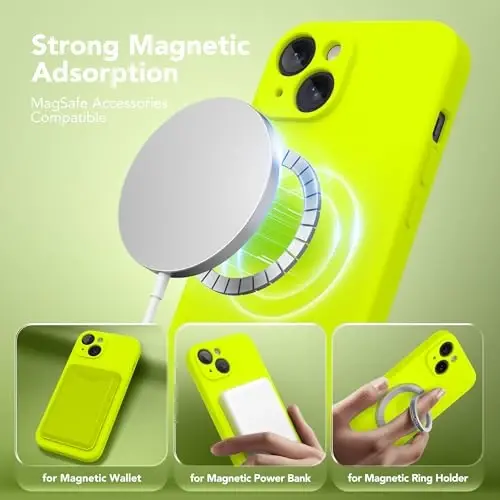 SuydanBox Magnetic for iPhone 15 Case, Compatible with MagSafe, [Screen Protector + Full Camera Protection], Silicone Shockproof Anti-Scratch Protective Phone Case for iPhone 15, Fluorescent Green - SUYDANBOX (1)