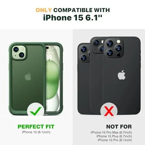 Diaclara Designed for iPhone 15 Case, Full Body Rugged Case with Built-in Touch Sensitive Anti-Scratch Screen Protector, with Camera Lens Protector for iPhone 15 6.1