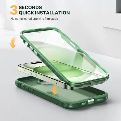 Diaclara Designed for iPhone 15 Case, Full Body Rugged Case with Built-in Touch Sensitive Anti-Scratch Screen Protector, with Camera Lens Protector for iPhone 15 6.1