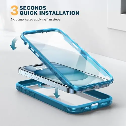 Diaclara Designed for iPhone 15 Case, Full Body Rugged Case with Built-in Touch Sensitive Anti-Scratch Screen Protector, with Camera Lens Protector for iPhone 15 6.1