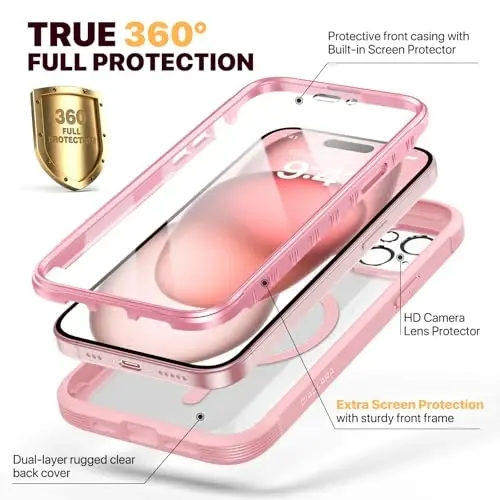 Diaclara Magnetic Designed for iPhone 15 Case, Compatible with MagSafe Built-in Touch Sensitive Anti-Scratch Screen Protector, with Camera Lens Protector for iPhone 15 6.1