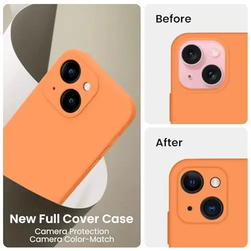 FireNova Designed for iPhone 15 Case, Silicone Upgraded [Camera Protection] Phone Case with [2 Screen Protectors], Soft Anti-Scratch Microfiber Lining Inside, 6.1 inch, Kumquat - 3