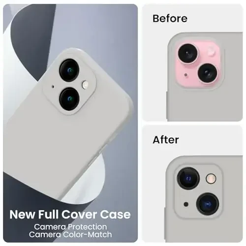 FireNova Designed for iPhone 15 Case, Silicone Upgraded [Camera Protection] Phone Case with [2 Screen Protectors], Soft Anti-Scratch Microfiber Lining Inside, 6.1 inch, Natural Titanium - 2