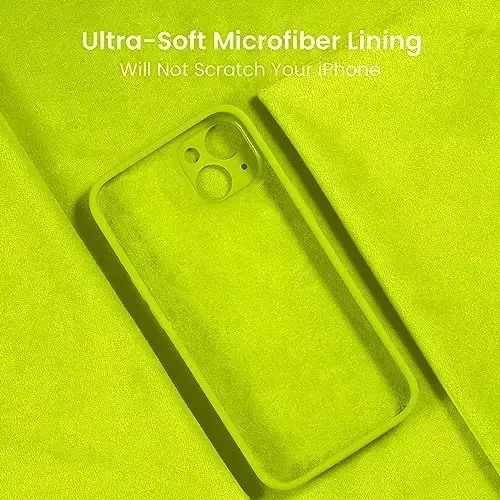 FireNova Designed for iPhone 15 Case, Silicone Upgraded [Camera Protection] Phone Case with [2 Screen Protectors], Soft Anti-Scratch Microfiber Lining Inside, 6.1 inch, Fluorescent Green - 5